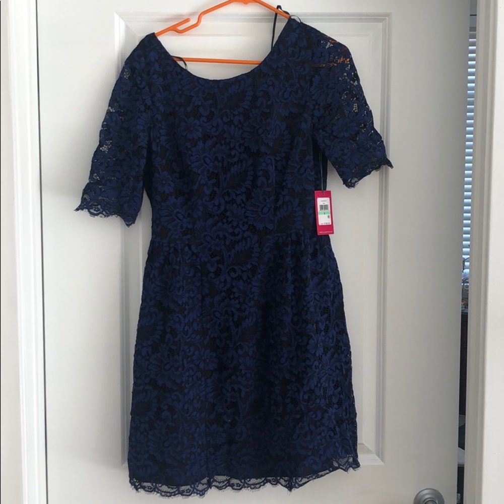 New Navy Vince Camuto Embroidered Dress